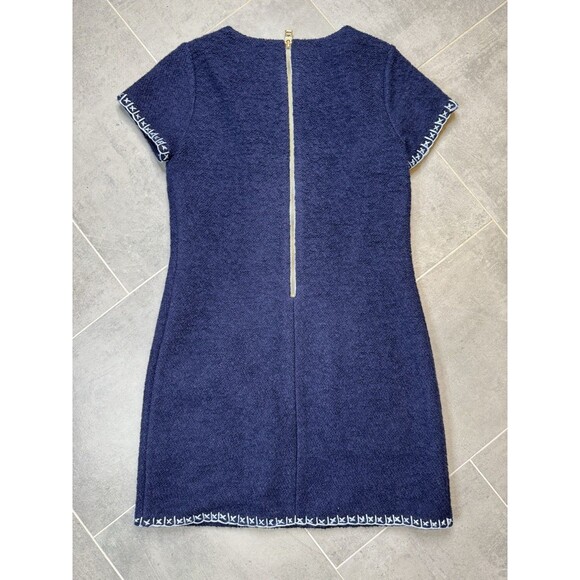 STS Sail to Sable Dark Blue Tweed Wool Blend Shift Dress Size 8 Short Sleeve - Picture 7 of 14